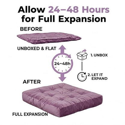 Meditation Cushion Set of 2, Floor Cushions for Adults, Velvet Floor Pillows for Sitting, Tufted Seat Cushions for Yoga, Living Room, Bedroom & Reading Nook, Machine Washable, 22 x 22 Inch, Lavender