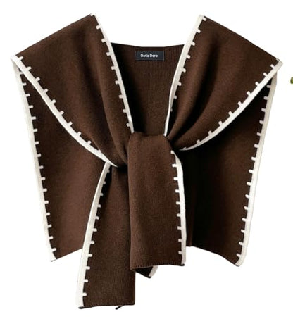 Halemet Knitted Shawl Wraps for Women Chic Sweater Cardigan Cashmere Scarf Knotted Shoulder Top Cover Cape Poncho Travel Wrap - color: Coffee