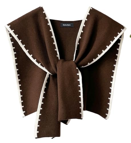 Halemet Knitted Shawl Wraps for Women Chic Sweater Cardigan Cashmere Scarf Knotted Shoulder Top Cover Cape Poncho Travel Wrap - color: Coffee