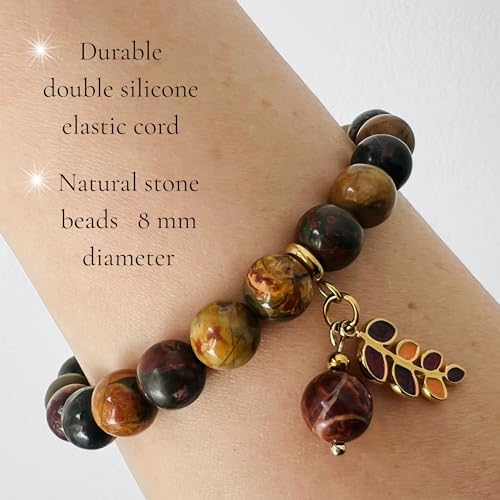 TEJO Natural Stone Bracelet for Women - size: 6.5 inches, style: Picasso Jasper
