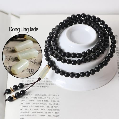 Natural Black Sandalwood 108 Mala Bracelet for Men Buddha Beads Necklace Ebony Prayer Beads Bracelet - style: 8mm Beads with Jade - 34 inches