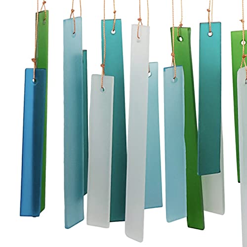 Blue Handworks Sea Glass and Driftwood Chime - Sandblasted Glass and Found Wood Hand Crafted Wind Chime