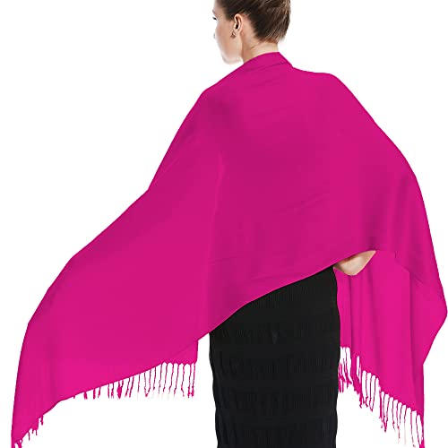 Glory Max Women Large Soft Silky Pashmina Shawl Wrap Scarf in Plain Solid Colors - color: Hot Pink