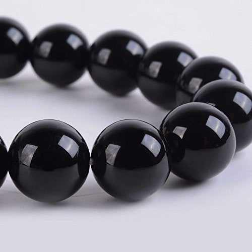 Justinstones Gem Semi Precious Gemstone 10mm Round Beads Stretch Bracelet 7 Inch Unisex - color: Black agate