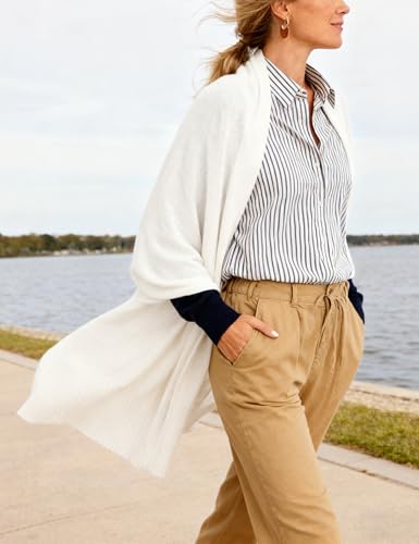 EsheSy Women's Shawl Wrap Open Front Poncho Sweater Ribbed Hem Loose Shrug Cardigan Scarf Travel Cover ups - color: White