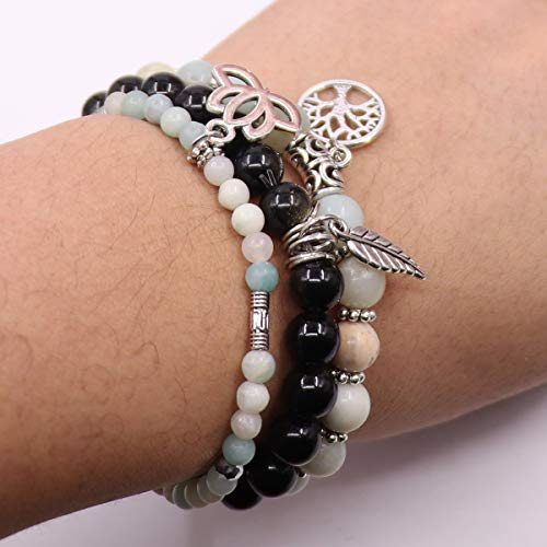 Tree of Life Yoga Healing Stone Bracelets,Multilayer Lotus Chakra Stone Reiki Bracelet Sets,Anxiety Crystal Natural Stone,for Women Stress Relief - style: Cyan White +Jin Yao Stone