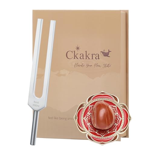 Ckakra Solfeggio Frequencies Tuning Fork Kit with Natural Crystal,396hz,Inner Peace,Thank you gifts for women,meditationg beginner,Red Root - color: Root Chakra