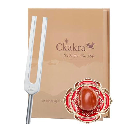 Ckakra Solfeggio Frequencies Tuning Fork Kit with Natural Crystal,396hz,Inner Peace,Thank you gifts for women,meditationg beginner,Red Root - color: Root Chakra