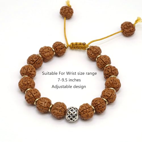 Handmade Adjustable Rudraksha Bracelet 5 Mukhi Rudraksha Mala bead（11mm/12mm）- Ideal for Meditation, Yoga, and Chanting | Perfect Gift Pack