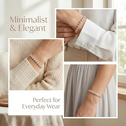 Silver Crystal Tennis Bracelet for Women – Elegant Full Zircon Sparkle, Slim Stackable Design, Secure Clasp, Dainty Luxury Jewelry Gift for Her - color: rose gold