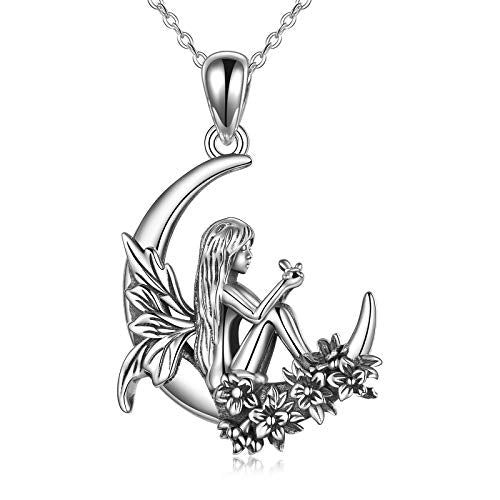 Sterling Silver Cute Animal Pendant Necklace Fox/Snake/Unicorn/Owl on Moon/Rabbit/Horse Necklace Jewelry for Women Mom Sister - style: fairy
