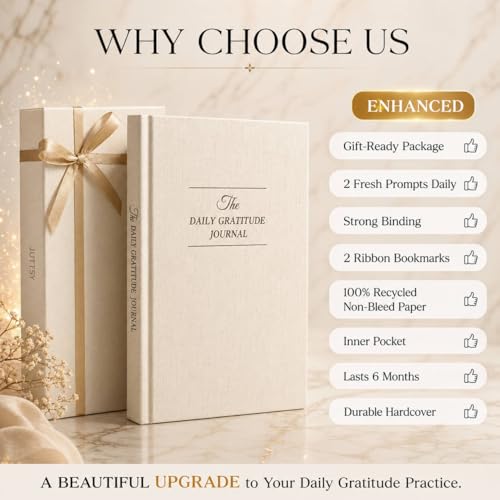 Gratitude Journal 2026, Undated Daily Gratitude Journal with Gift Box, 2 Fresh Prompts Every Day, 5-Minute Reflection & Mindfulness Journals for Women and Men
