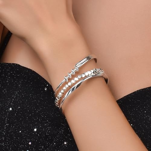 3 Pcs Silver Bracelets for Women, Simple Minimalist Stainless Steel Bangle Set,Women's gift jewelry