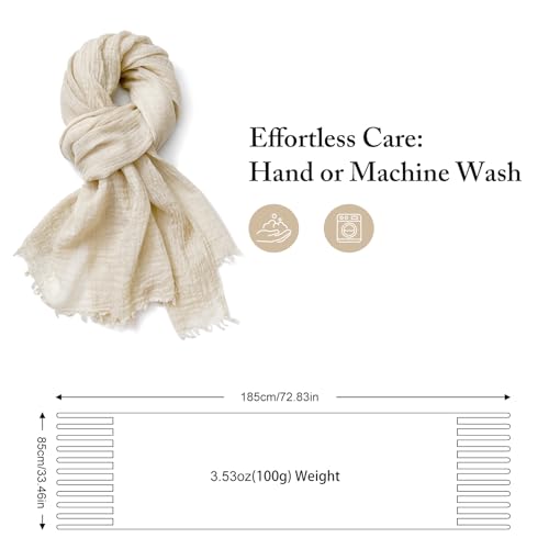 zero season Lightweight Wool Blend Scarf for Women & Men – All Season Travel Shawl Wrap with Fringe, Soft Gauze Feel Scarf - color: White