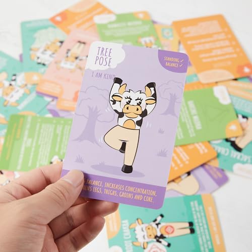 Myga Mindfulness Yoga Cards for Kids, 59 Interactive Yoga Pose Cards with Positive Affirmations, Breathing Exercises, Fun Facts and Activities