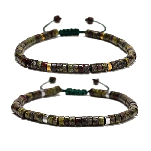 Mixed Gemstone Adjustable Braided Beaded Bracelet for Women, 2x4mm Heishi Disc Natural Healing Stone Summer Beach Jewelry, Yoga Gift for Her - color: Dragon Blood Jasper