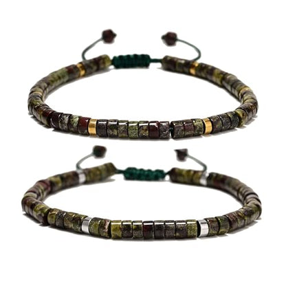 Mixed Gemstone Adjustable Braided Beaded Bracelet for Women, 2x4mm Heishi Disc Natural Healing Stone Summer Beach Jewelry, Yoga Gift for Her - color: Dragon Blood Jasper