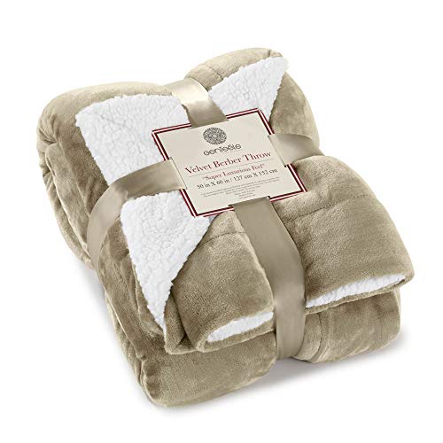 Sherpa Throw Blanket Super Soft Reversible Ultra Luxurious Plush Blanket, 50 x 60 inches, Taupe/White - color: Taupe / White, size: Throw (50" x 60")