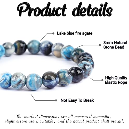 Natural Energy Healing Stone Charm Bracelet 8mm Natural Energy Healing Lava Rock Bracelet - Unisex - color: ZLY-Lake blue agate