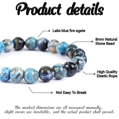 Natural Energy Healing Stone Charm Bracelet 8mm Natural Energy Healing Lava Rock Bracelet - Unisex - color: ZLY-Lake blue agate