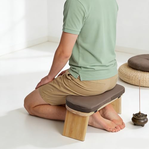 Foldable Kneeling Meditation Bench, Wooden Yoga Stool for Home Meditation and Prayer, Portable Ergonomic Seating for Spiritual Practice, Exercise, Adults and Teens, Coffee Brown