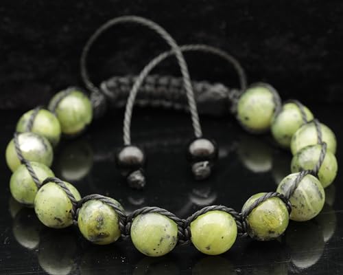 ElisaJewelryArt - Natural Black Onyx Beaded Bracelet Genuine Gemstone Strenght Crystal Macrame Bracelet Unisex Bracelet - color: Canadian Green Jade, size: MEN