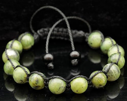 ElisaJewelryArt - Natural Black Onyx Beaded Bracelet Genuine Gemstone Strenght Crystal Macrame Bracelet Unisex Bracelet - color: Canadian Green Jade, size: MEN