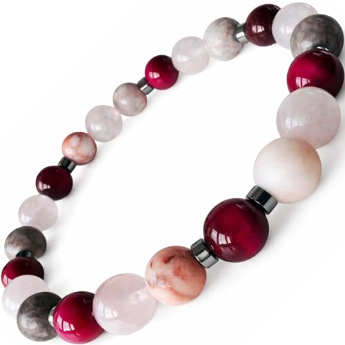 TEJO Natural Stone Bracelet for Women - size: 6.5 inches, style: Pink Natural Stone Beaded Bracelet – for Women