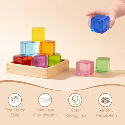 Woodtoe Large Building Blocks for Toddlers, Montessori Toys for 1 2 3 Year Old Boy Girl, No Choking Hazard Toys for Age 2-4 Kids Baby, Rainbow Acrylic Block Set, Sensory Birthday Toy Gifts for Kid - style: 9 PCS Large Acrylic Blocks Set