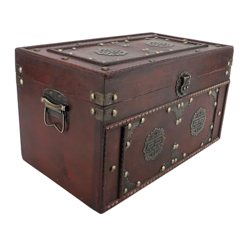 Wooden Storage Box, Retro Storage Bench Jewelry Box, Vintage Organizer with Decorative Buckle for Home Decoration and Book