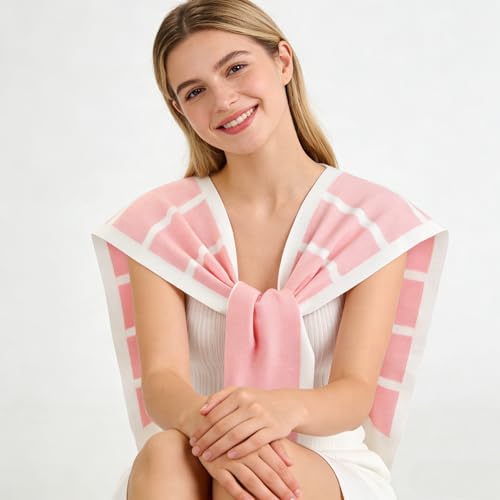 Sweater Shawl Wraps for Women Fashion Knitted Shoulder Shawls Ponchos Travel Casual Sweaters Scarf Cape Wraps - color: 10 Pink/White Stripe