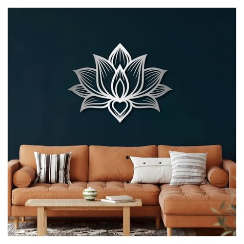 Lotus Flower Metal Wall Art,Flower Wall Decor Hanging Hollow Out Lotus,Silhouette Ornament For Yoga Studio Indoor Outdoor Home Office Bedroom Decoration(Silver,28x21in/70x53cm) - color: Silver, size: 28x21in/70x53cm