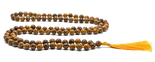 Amazing Gemstone Mariyam Jasper Mala Beads - 108 Prayer Beads for Meditation and Mindfulness Practice, Handcrafted Mala Beads with Natural Gemstones for Spiritual Healing and Relaxation (Knotted) - color: Mariyam Calligraphy Jasper, style: Knotted