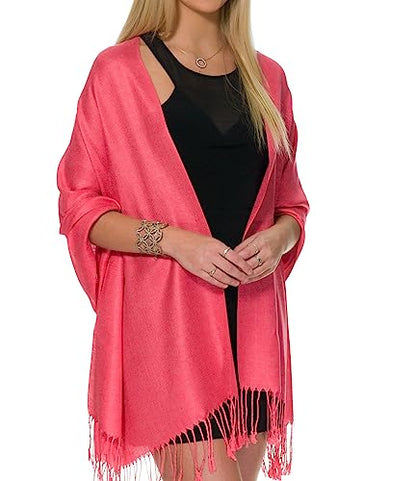 Pashmina Shawls and Wraps for Evening Dresses, Large Soft Pashminas Wedding Shawl - color: Pink Fuchsia