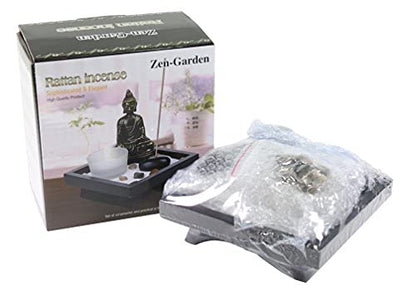Zen Garden Tabletop Thai Buddha with Sand Rock Candle Holder Incense Burner Gift & Home Decor G16225