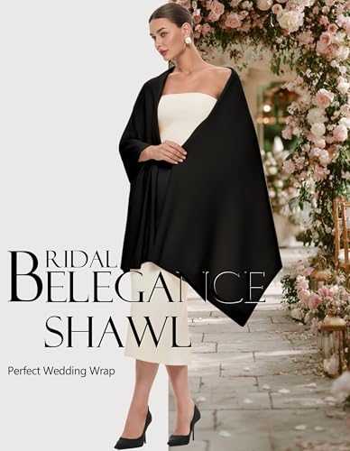 PULI Women's Pashmina Shawl Wraps for Evening Dress Large Scarf Blanket Long Wedding Bridal Winter Warm Shoulder Wrap - color: Gift Box Black