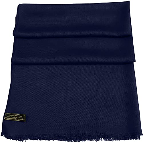 CJ Apparel Solid Color Fringe Design Fringe Shawl Scarf Wrap Stole Throw Head Wrap Pashmina Gift Hand Made in Nepal New - color: Dark Blue Fc1030