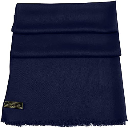 CJ Apparel Solid Color Fringe Design Fringe Shawl Scarf Wrap Stole Throw Head Wrap Pashmina Gift Hand Made in Nepal New - color: Dark Blue Fc1030