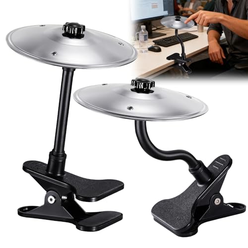 2PCS Desktop Crash Cymbal with Clamp Mount, Desk Symbol Drum for Desk Edge, Easy Install, Fun Desk Accessory for Drummers & Music Lovers, Cool Tabletop Accessories for Entertainment - Silver - color: Sliver