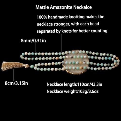 8mm Natural Stone 108 Mala Beads Necklace for Men and Women - color: Mattle Amazonite