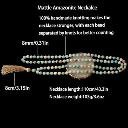 8mm Natural Stone 108 Mala Beads Necklace for Men and Women - color: Mattle Amazonite