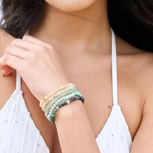 Beaded Bracelets for Women, Handmade Natural Stone Tiny 4mm Beads 925 Sterling Silver Dainty Stretch Bracelets, Chakra Crystal Gemstone Jewelry Gifts - color: Citrine (Stone of Success), size: Large 7.7-7.9 inch