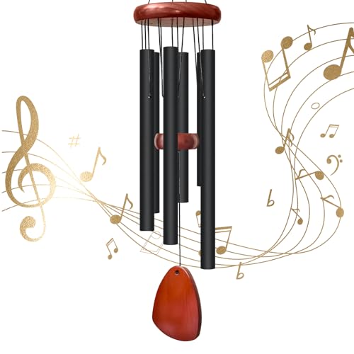 28" Wind Chimes for Outside. Deep Tone Lovely Wind Chimes with 6 Aluminum Tubes Courtyard Decoration. Windchimes Outdoor Create an Enjoyable Atmosphere & Give Mom a Gift - color: Black