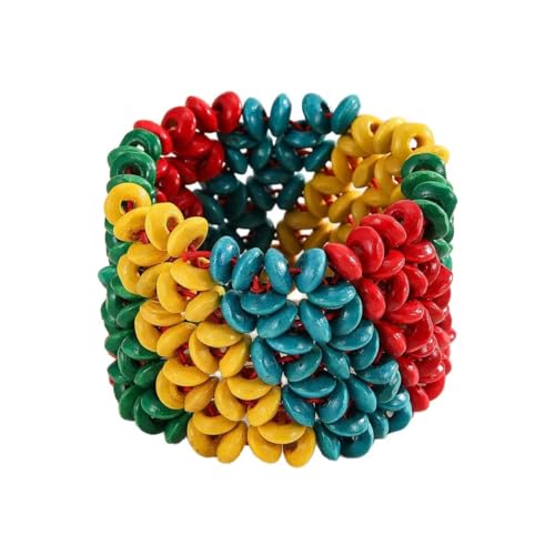 Zian Bohemian Wooden Beaded Bracelets for Women Handmade Colorful Wide Chunky Elastic Stretch Bracelets Boho Wristband Summer Beach Jewelry - color: Colorful