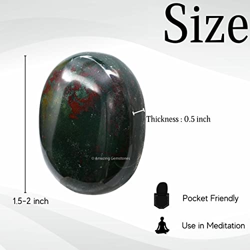 Amazing Gemstone Bloodstone Crystals and Healing Stones - Large Palm Stone Crystals Piedra - Crystal for Good Luck, Balanced Positive Energy, Meditation - Unique Stocking Stuffers and Gifts for Women - color: Bloodstone
