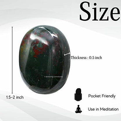 Amazing Gemstone Bloodstone Crystals and Healing Stones - Large Palm Stone Crystals Piedra - Crystal for Good Luck, Balanced Positive Energy, Meditation - Unique Stocking Stuffers and Gifts for Women - color: Bloodstone