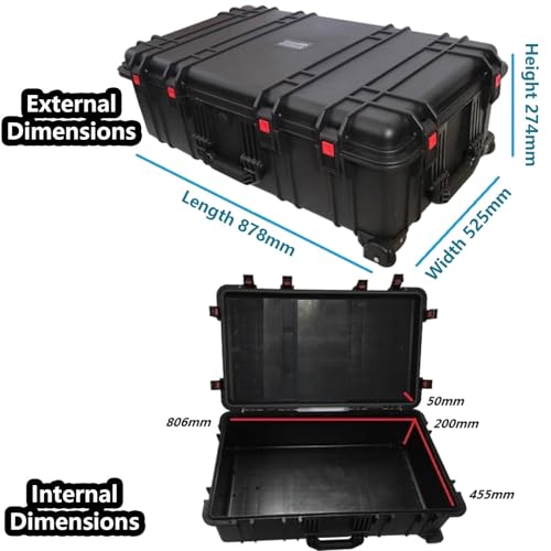 Waterproof Carry-On Hard Case, Protective Camera Case, Portable Outdoor Tool Box, with Wheels and Foam, for Electronics