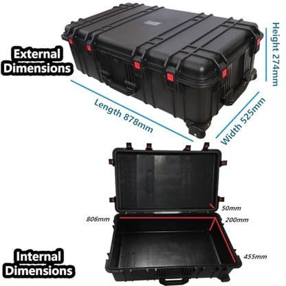 Waterproof Carry-On Hard Case, Protective Camera Case, Portable Outdoor Tool Box, with Wheels and Foam, for Electronics