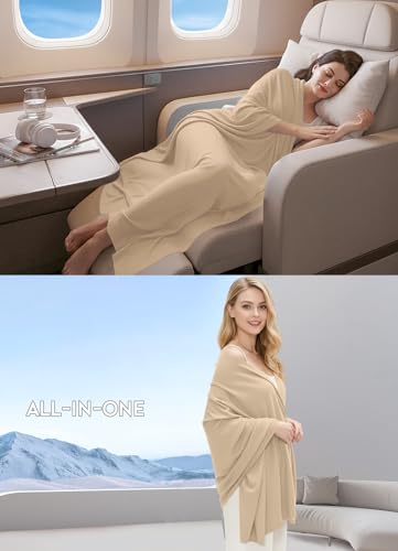 Women's Wool Blend Travel Scarf Lightweight Breathable Wrap Pashmina Airplane Blanket Shawl - color: Khika
