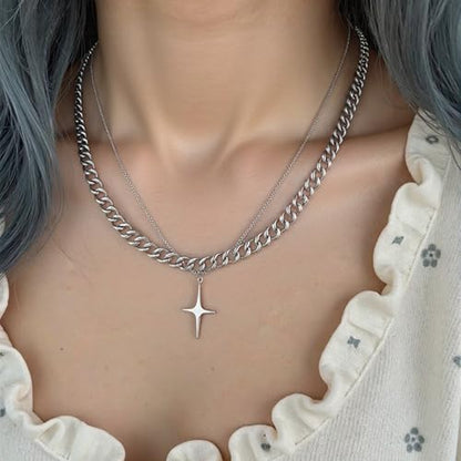 Y2k Irregular Necklace Star Pendant Moonlight Stone Fashion Collar Chain Design Spicy Silver Jewelry for Women - color: Style22
